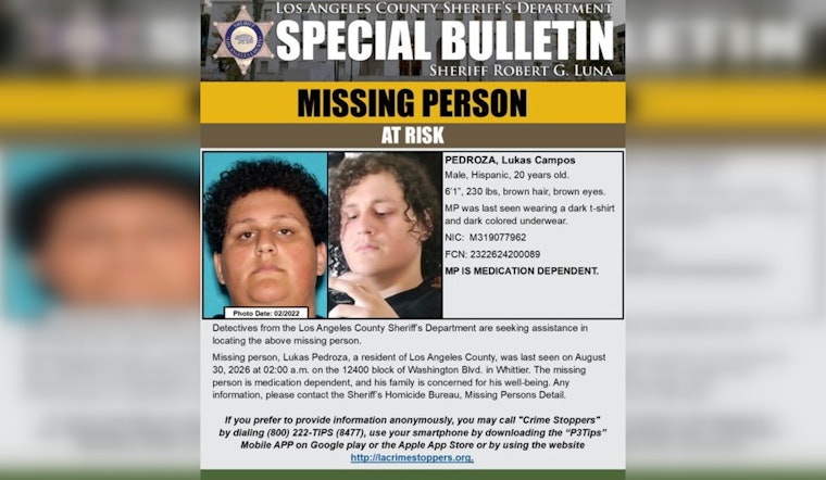 Whittier Search Grows for Medication-Dependent Man, 20, Missing Since 2 A.M.