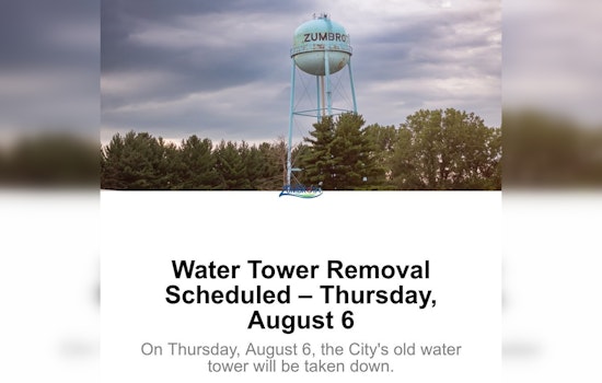 Zumbrota Water Tower Falls This Week, Ending 55 Years Along Highway 52