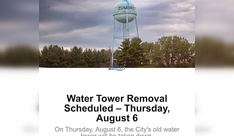 Zumbrota Water Tower Falls This Week, Ending 55 Years Along Highway 52
