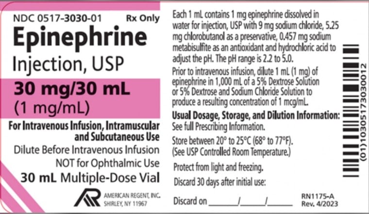 American Regent Recalls Nationwide Epinephrine Vials Over Cracks, Third Recall Since July