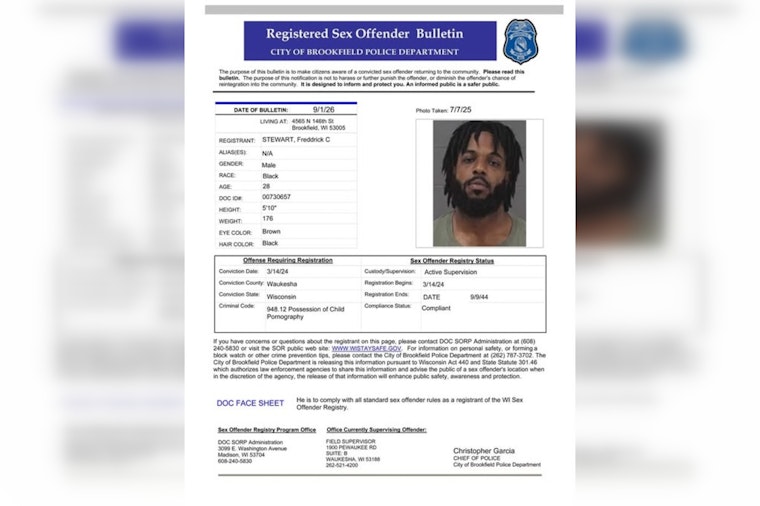 Brookfield Police Warn Neighbors as Sex Offender, 28, Returns to N. 146th St