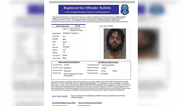 Brookfield Police Warn Neighbors as Sex Offender, 28, Returns to N. 146th St