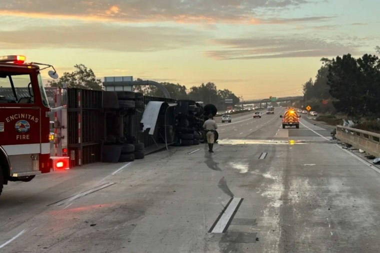 Ice Cream Semi-Truck Rollover Snarls I-5 Through Encinitas During Morning Rush