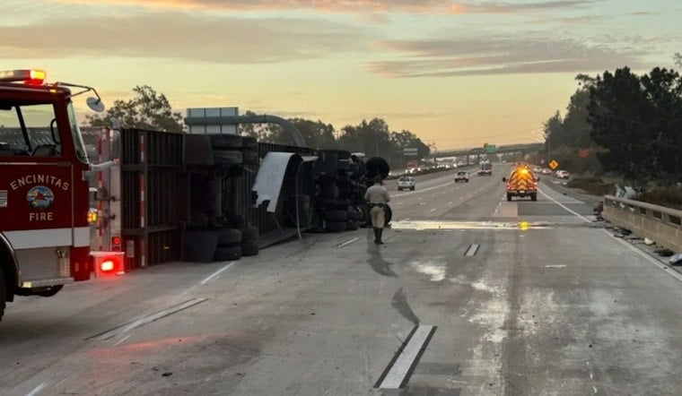 Ice Cream Semi-Truck Rollover Snarls I-5 Through Encinitas During Morning Rush