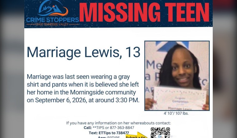Knoxville Teen, 13, Reported Missing in Morningside