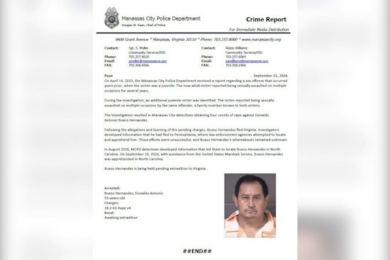 Manassas Fugitive Caught in NC After Three Years on Run From Child Rape Charges