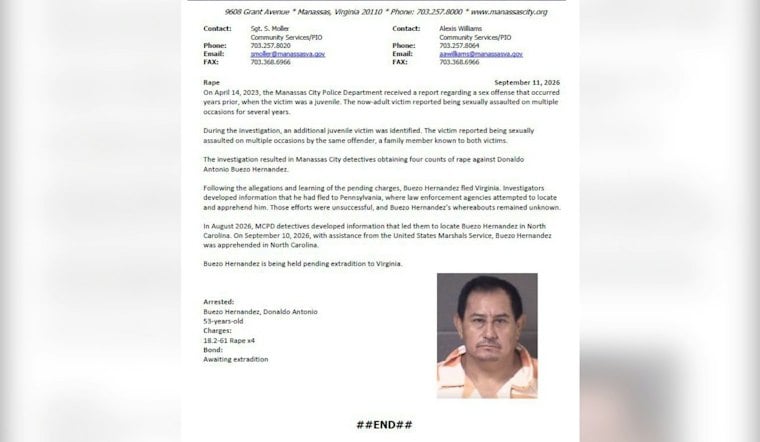 Manassas Fugitive Caught in NC After Three Years on Run From Child Rape Charges