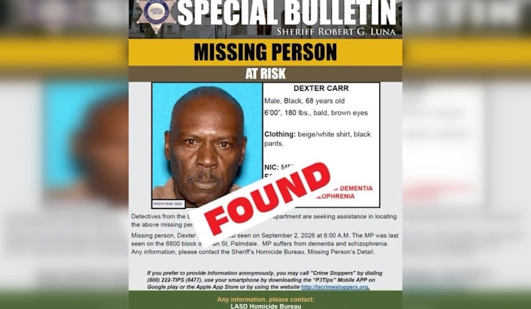 Missing Palmdale Man Dexter Carr, 68, Found Safe After Overnight Search