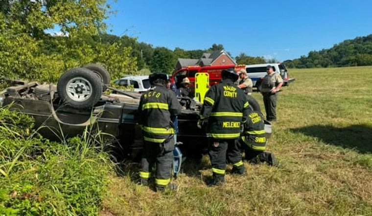 Rollover Off Bud Moore Lane Traps Driver, Crews Rush Tools by Staff Car