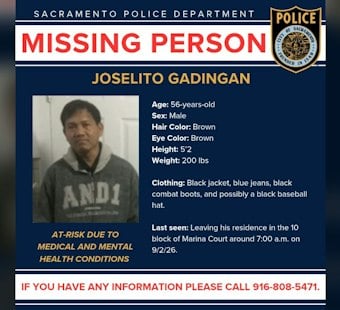Sacramento Police Search for 56-Year-Old Joselito Gadingan, Missing Since Sept. 2