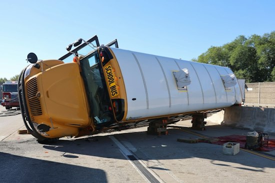 School Bus Flips on I-465 in Indianapolis, 24 Fifth-Graders Aboard