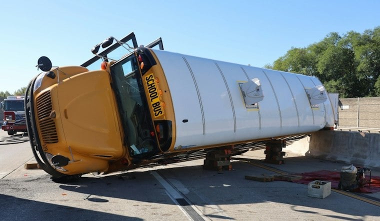 School Bus Flips on I-465 in Indianapolis, 24 Fifth-Graders Aboard