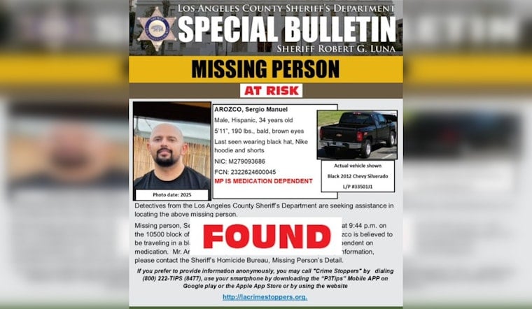 South Gate Man, 34, Found Safe After Family Feared Medication Lapse