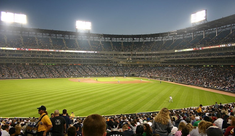 Three Kids Ring White Sox Cancer-Free Bell Built by Ron Kittle at Rate Field