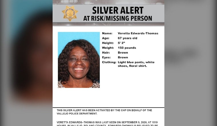 Vallejo Silver Alert Seeks Missing Person Last Seen Near Tennessee Street