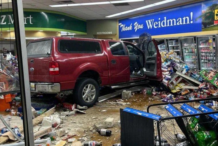 Weidman Gas Station Slammed by Truck, Trooper Nearly Struck at Pumps