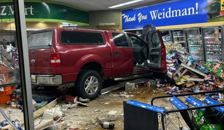 Weidman Gas Station Slammed by Truck, Trooper Nearly Struck at Pumps