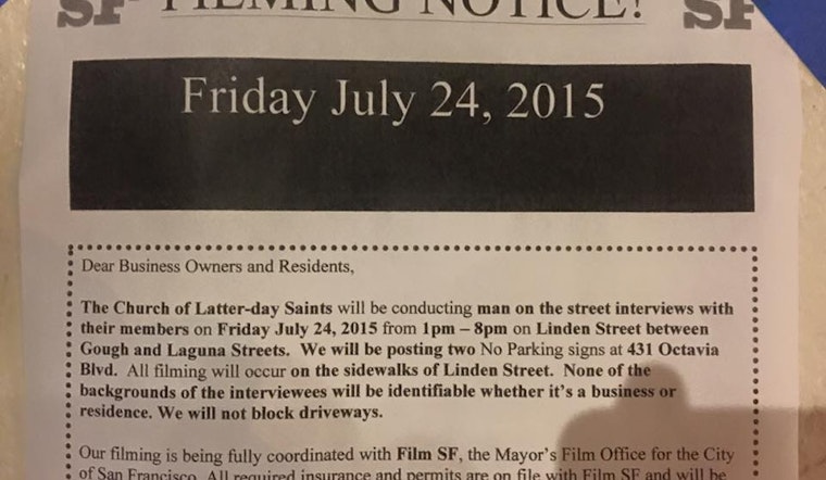 FYI: Mormons Filming In Hayes Valley On Friday
