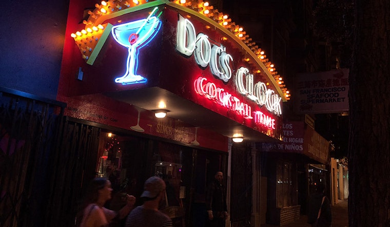 Doc's Clock reunited with neon sign at new Mission Street home