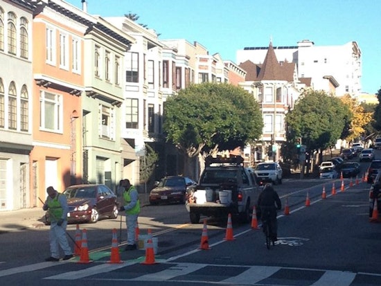 Scott Street Getting Wider, Greener Bike Lane Today