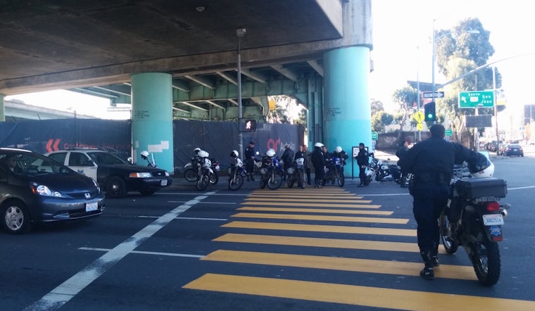 Vehicle Running Red Light Strikes Motorcycle Cop At Seventh & Harrison