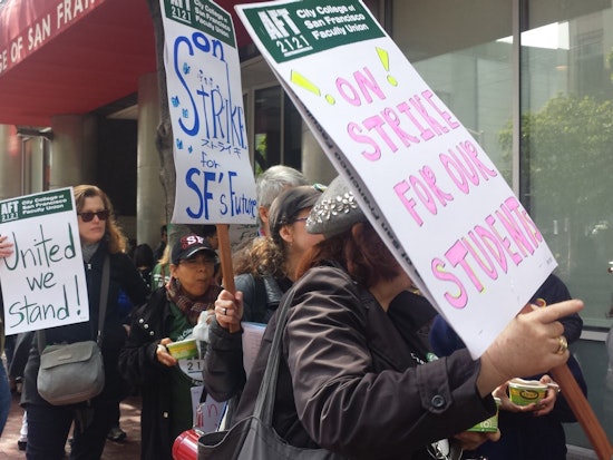 CCSF Faculty Strikers Marching To Civic Center Campus To Protest Flat Pay, Downsizing