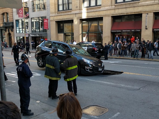 Sinkhole Attempts To Swallow Chevy On Mission & New Montgomery
