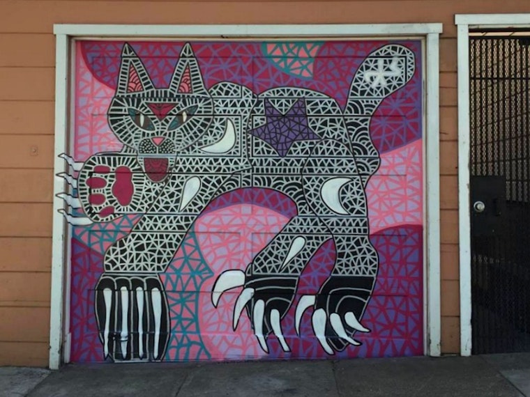 New Black Cat Mural Appears On Artsy Oak Street Garage