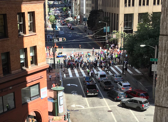 Protest Blocks Traffic At 1st & Market