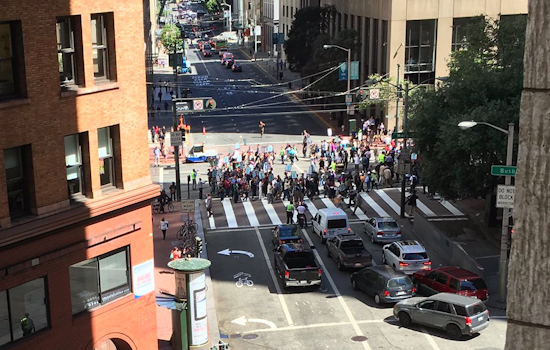 Protest Blocks Traffic At 1st & Market