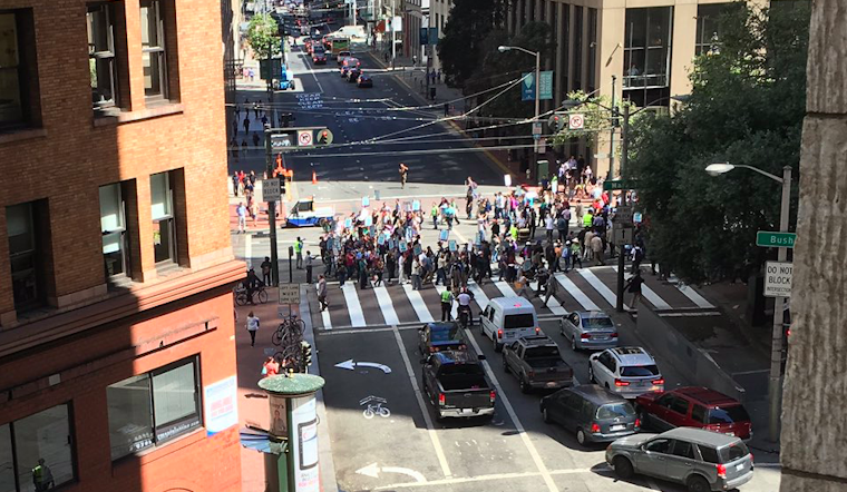 Protest Blocks Traffic At 1st & Market