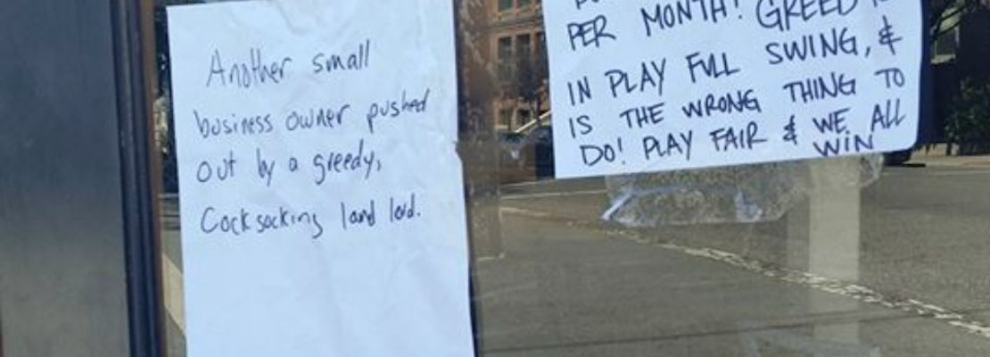 Angry Neighbors' Signs Blast Bread & Butter’s Landlord Over Closure