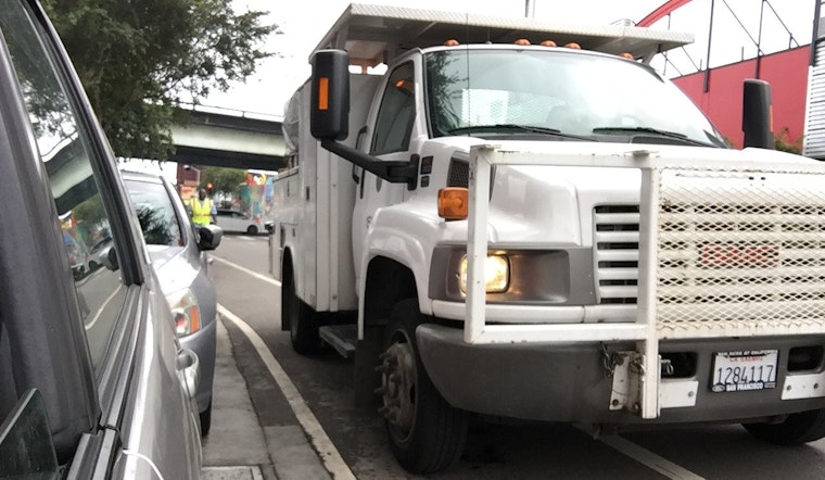 City Vehicle Blocks Bike Lane To Remove Vigilantes' Bike Lane Safety Posts [Updated]