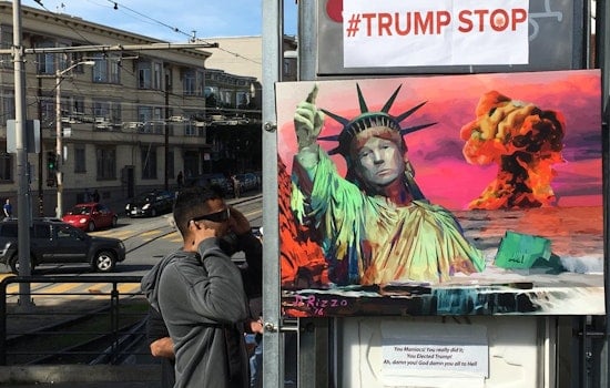 Artists Turn Dolores Park Muni Shelter Into Anti-Trump '#TrumpStop' Installation