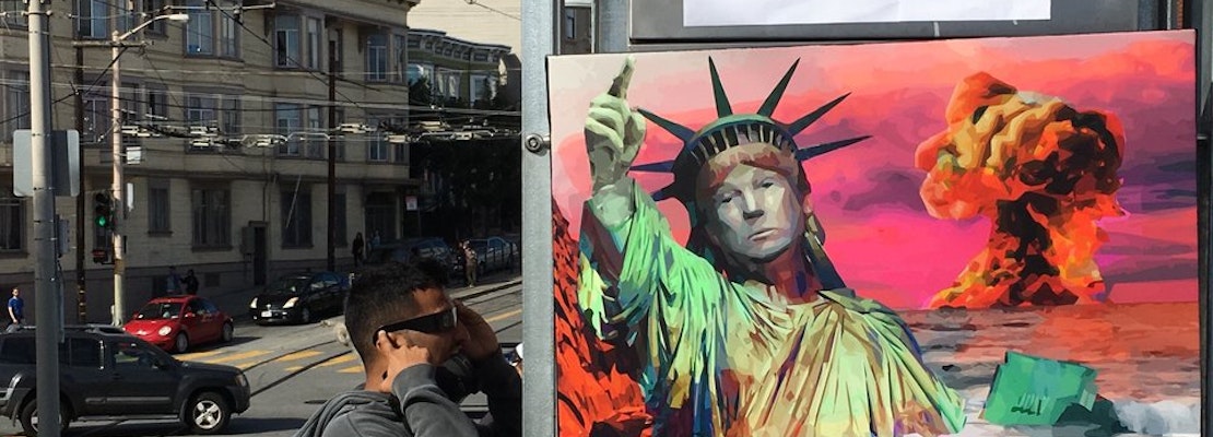 Artists Turn Dolores Park Muni Shelter Into Anti-Trump '#TrumpStop' Installation