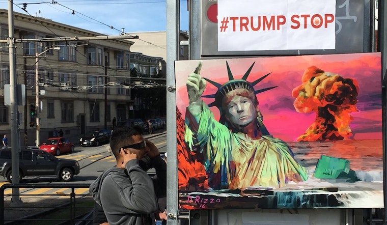 Artists Turn Dolores Park Muni Shelter Into Anti-Trump '#TrumpStop' Installation