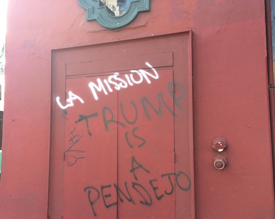 Spotted: 'Trump Is A Pendejo' Graffiti On The Mission's Victoria Theatre