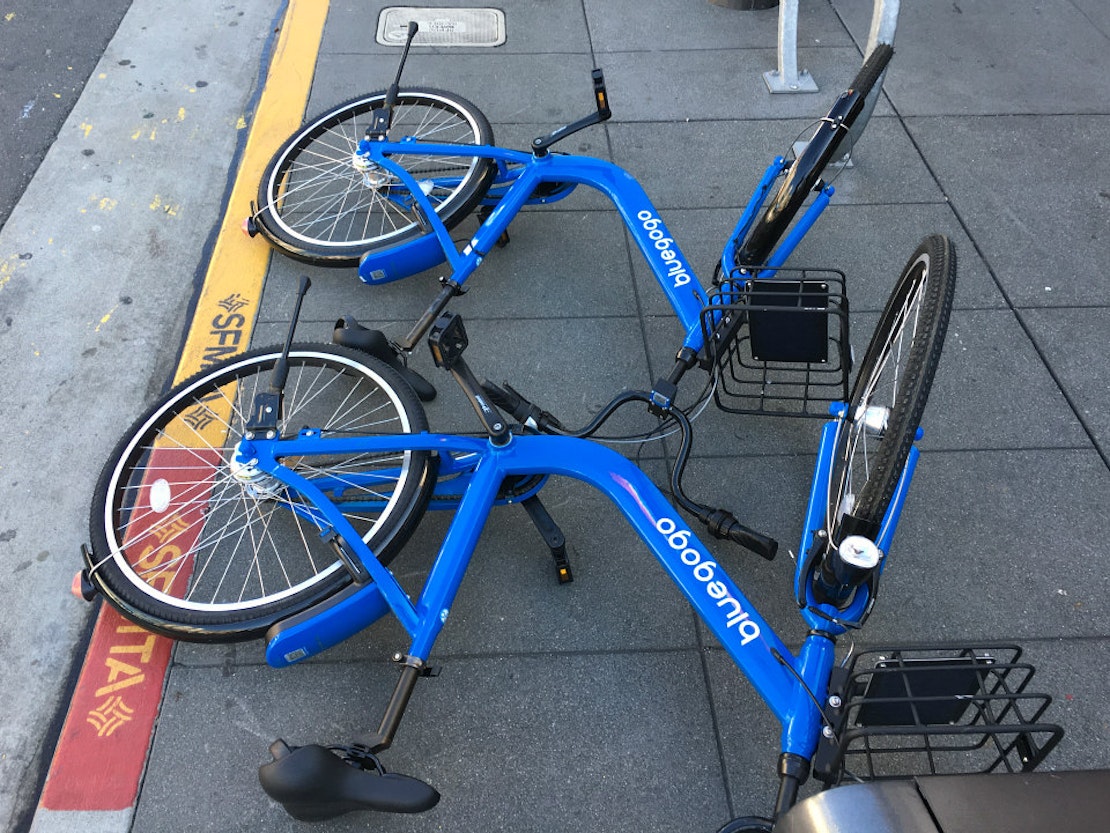 controversial bluegogo bikes abandoned along castro street