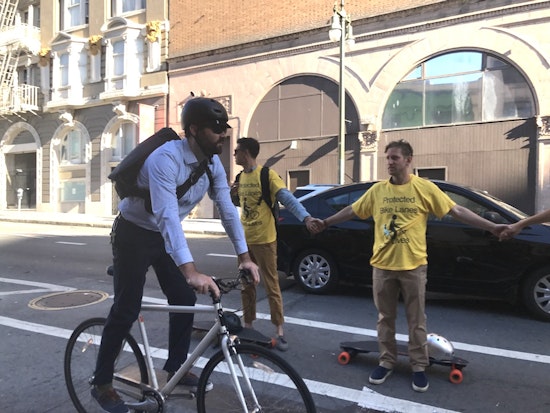 Traffic Safety Advocates Form Human Chain To Protect Tenderloin Bike Lane