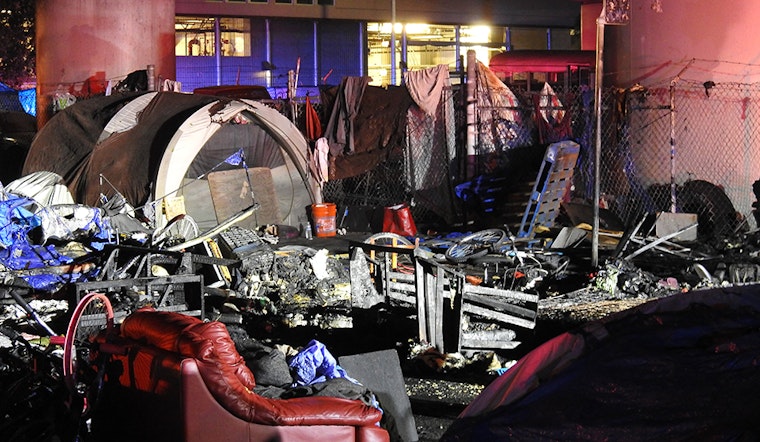 Fire Sweeps City-Sanctioned Encampment Under 580 Freeway, No Injuries Reported