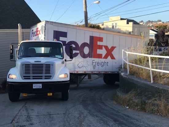 Wayward Truck Gets Really Stuck On Northeast Bernal Streets