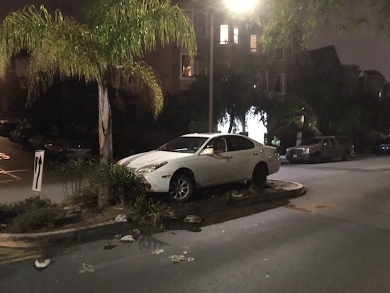 Driver Beaches Sedan On Duboce Park Traffic Island