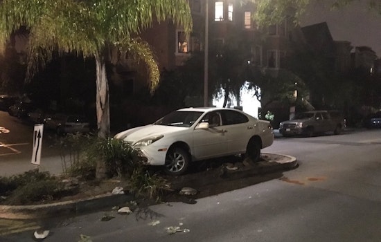 Driver Beaches Sedan On Duboce Park Traffic Island