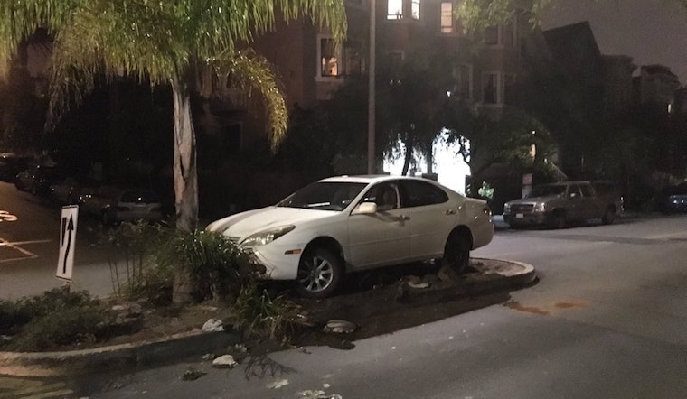 Driver Beaches Sedan On Duboce Park Traffic Island