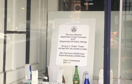 True Sake window sign blasts SF meter maids, offers discounted sake with a parking ticket