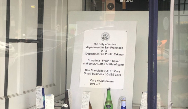 True Sake window sign blasts SF meter maids, offers discounted sake with a parking ticket