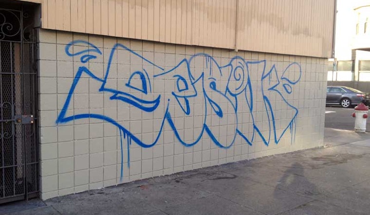 Leafy Mural Tagged, Painted Over, Tagged Again