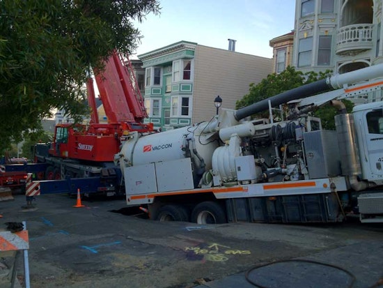 Sinkhole Nearly Swallows Truck on Waller Street