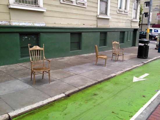 Nine Bronze Chairs Appear at Church and Duboce