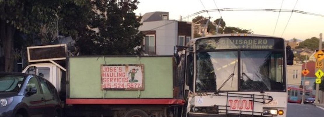 Muni Bus Collides With Truck In Bernal Heights